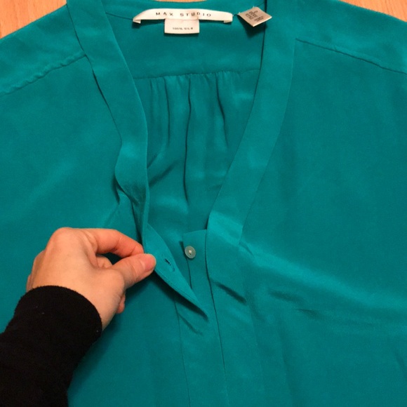 Max Studio turquoise silk blouse - Picture 3 of 5